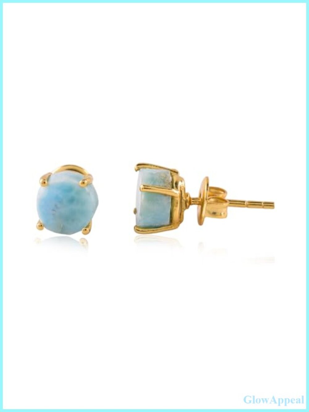 Raw Larimar Gemstone Stud Earrings 14K Gold Plated Brass Push Back